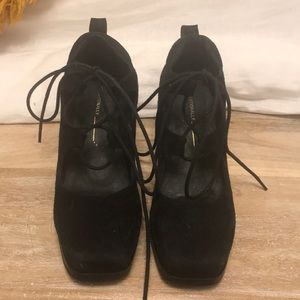 COPY - Intentionally blank lace up black suede heel